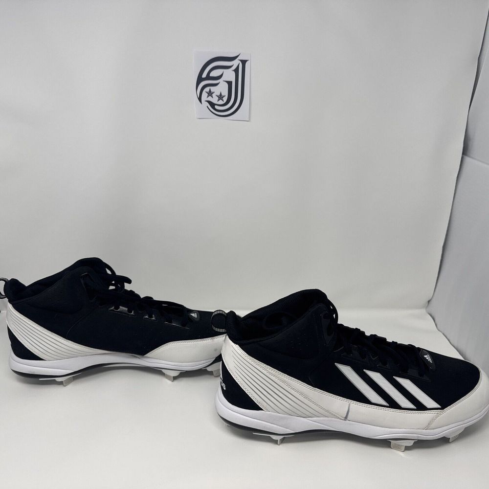 Adidas Baseball Cleats Mens 13 Black‎ White Mid Top Metal Spikes Adituff